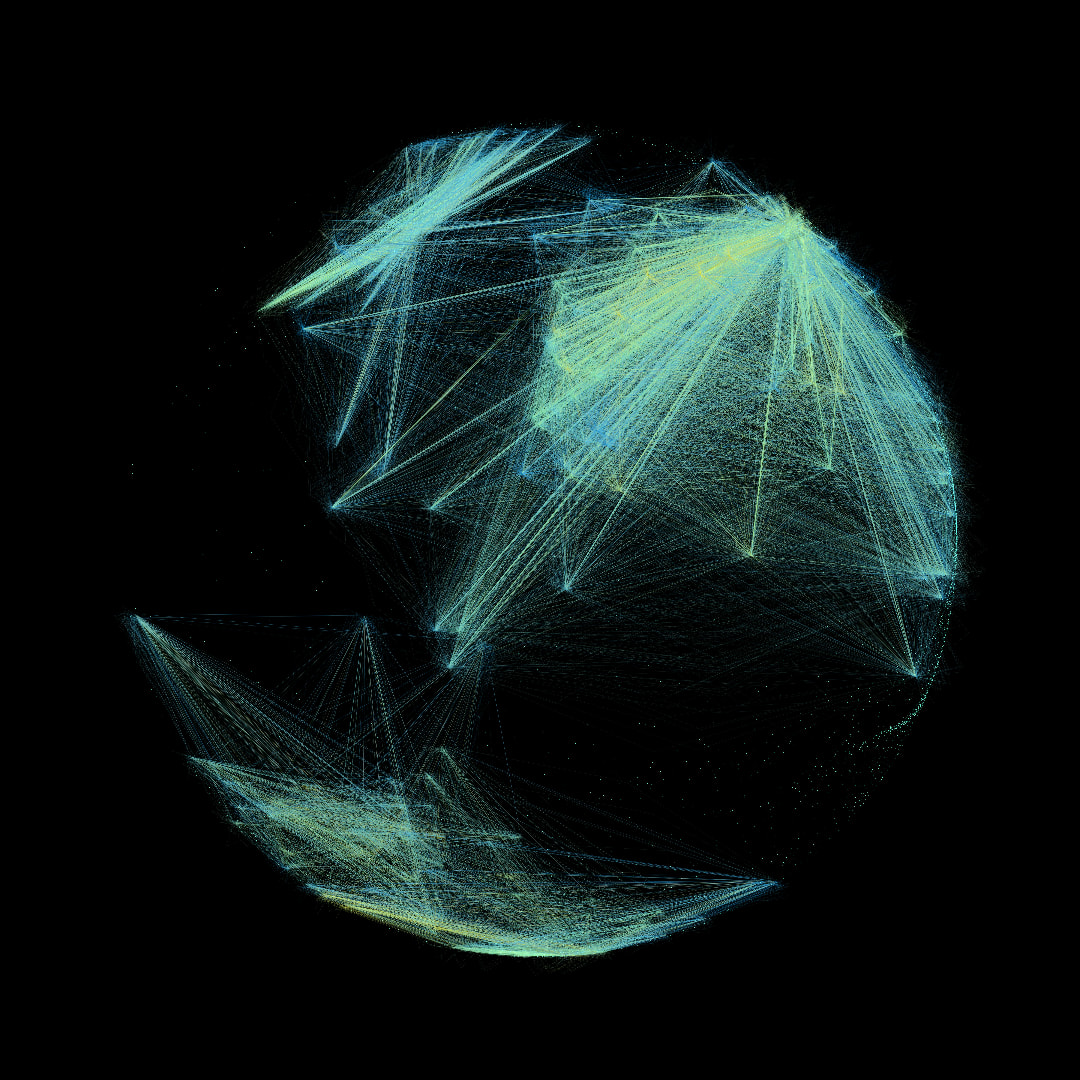 Abstract digital world map with glowing blue lines